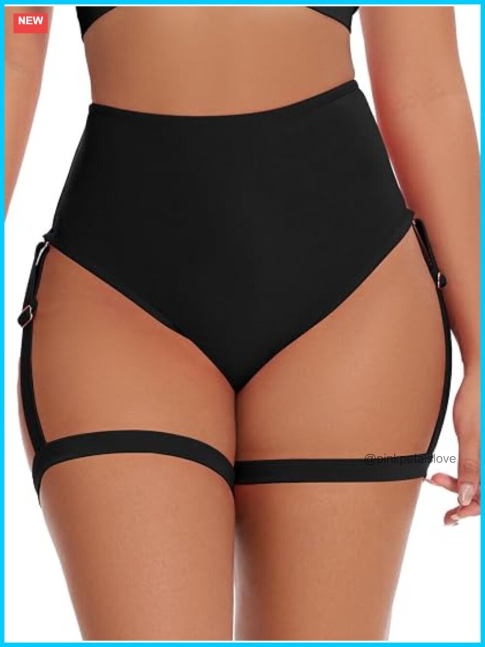 High Waisted Thong Bikini Bottom with Detachable Garter Belt